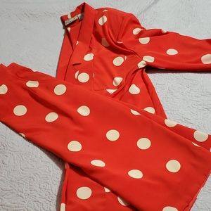 Vintage 1980's Classic Red & Ivory Polkadot Set